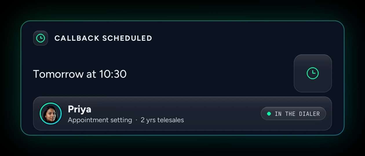 A callback booked on the call and queued for the seller who took it.
